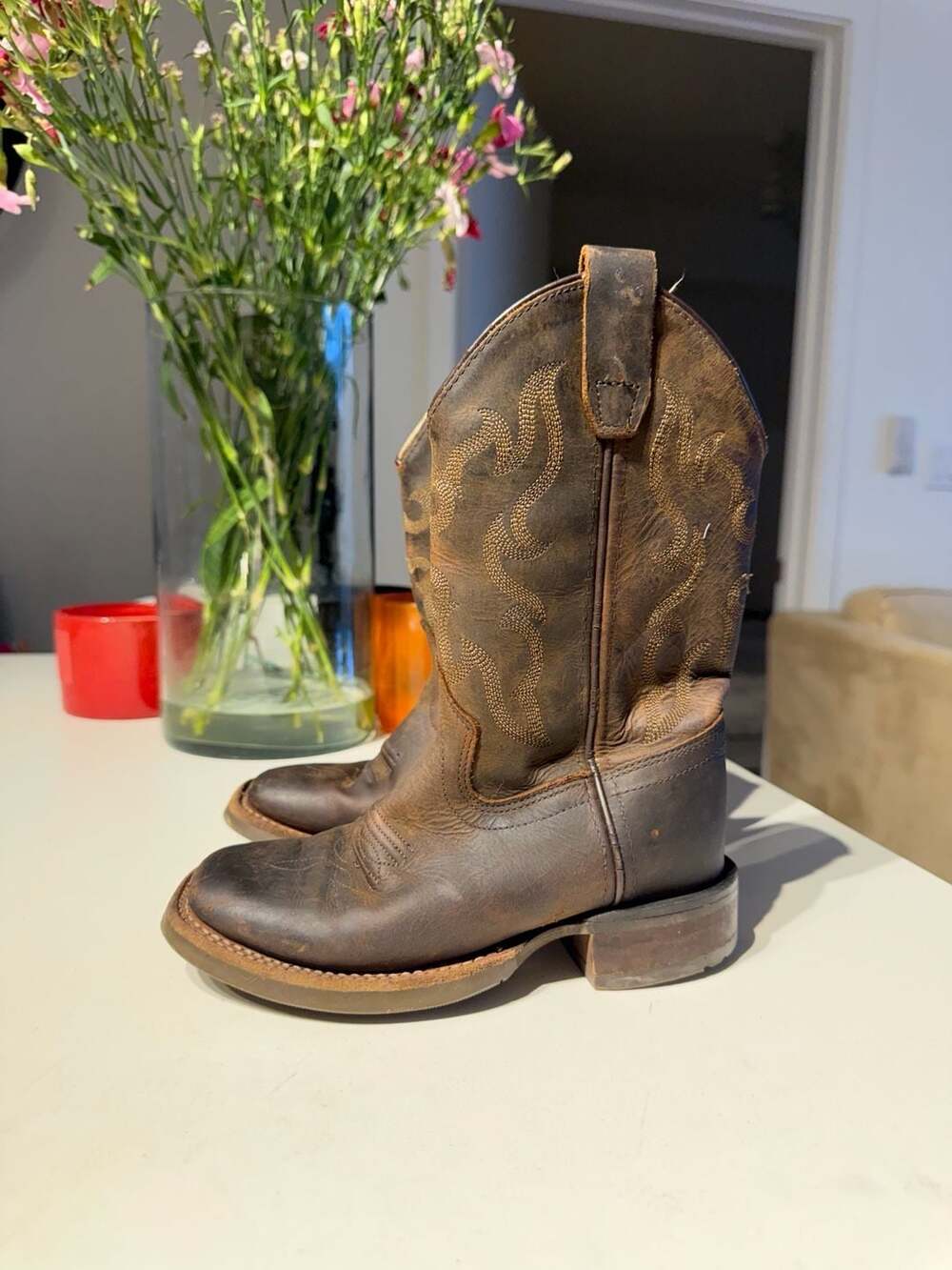 OLD WEST WESTERN KIDS BOOT SIZE 11.5-D DARK BROWN LEATHER